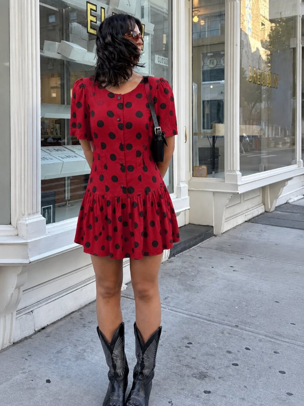 80s Red Polka Dot Drop Waist Mini Dress Short Sleeve